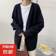 春季加厚韓版復古百搭寬松慵懶短款V領毛衣針織開衫外套女潮ZT57 黑色 S