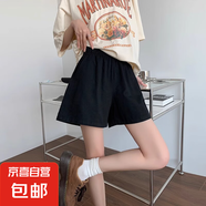 【棉麻】工裝短褲女夏季薄款韓版高腰小個(gè)子休閑褲寬松a字闊腿褲 黑色【優(yōu)質(zhì)純棉面料】 XL 【建議115-130斤】