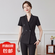 夏季短袖西裝套裝女薄款小個(gè)子職業(yè)正裝珠寶店工裝酒店經(jīng)理工作服 黑色 西裝（JY6501） XL