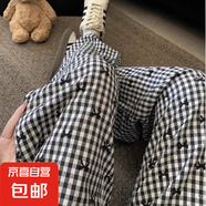 【棉綢】2025年新款女褲春秋季新中式家居寬松長褲夏季薄款 格子蝴蝶結(jié) XL （建議135-160斤）