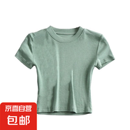 歐美風(fēng)辣妹時(shí)尚緊身高領(lǐng)短袖打底衫女內(nèi)搭修身高腰短款T恤上衣 綠色 L