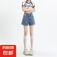 拉夏貝爾牛仔短褲女夏季2025新款高腰寬松闊腿a字辣妹熱褲小個(gè)子 N160藍(lán)色 S