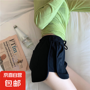【韓版】女裝夏季新款寬松跑步短褲女生休閑三分熱褲沙灘褲 黑色 XXL