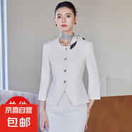 藍(lán)色西裝套裝裙女春秋款商場(chǎng)導(dǎo)購(gòu)工作服氣質(zhì)職業(yè)裝西服服務(wù)員工裝 白外套 2XL