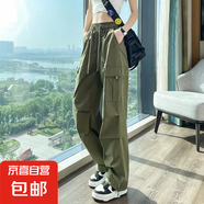 【速干褲】速干工裝褲女夏季薄美式束腳登山褲闊腿傘兵運(yùn)動(dòng)褲春秋 軍綠色-單款【加長款】 3XL 建議體重150-165斤