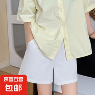 杏色棉麻短褲女夏季2025新款高腰外穿休閑闊腿中褲工裝運(yùn)動(dòng)五分褲 白色 4XL 【建議160-175斤】