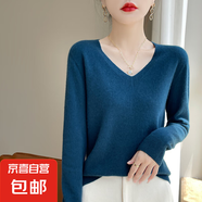 秋季套頭長(zhǎng)袖V領(lǐng)羊毛衫氣質(zhì)洋氣內(nèi)搭打底衫純色羊毛上衣 海藻藍(lán) L