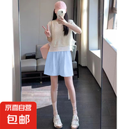 2025新款潮流山本冰絲休閑短褲夏季女士闊腿小個子時尚五分褲子潮 K01-天藍色 L 建議105-120斤