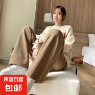 【熱銷爆款】燈芯絨闊腿褲女雪尼爾顯高顯瘦不沾毛垂墜感直筒褲 咖色(不沾毛) 小碼90-120斤
