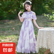 女童連衣裙2025新款夏季雪紡碎花洋氣薄款中大童長裙公主風(fēng)裙子夏 紫色 單件8816雪紡連衣裙 150