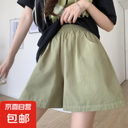 【棉麻】工裝短褲女夏季薄款韓版高腰小個子休閑褲寬松a字闊腿褲 綠色【優(yōu)質純棉面料】 2XL 【建議130-145斤】