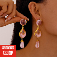 法式復(fù)古少女耳釘氣質(zhì)中古粉色夸張設(shè)計感耳環(huán)女復(fù)古耳飾 復(fù)古粉色耳釘