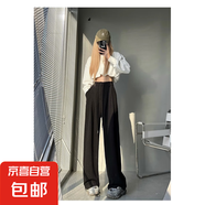 高級感灰色運動褲女春秋2025新款夏季高腰垂感闊腿褲薄款休閑衛(wèi)褲 黑色【小個子】 【春秋款】 2XL 建議136-155斤