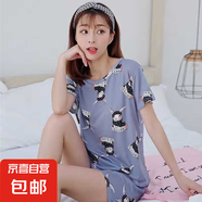 夏季可愛(ài)ins風(fēng)睡衣女士短袖短褲韓版卡通可愛(ài)甜美家居服少女套裝 厚款SMX藍圍巾兔短套 2XL