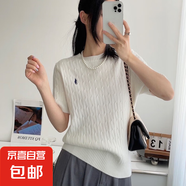 刺繡小馬麻花短袖針織衫上衣女圓領(lǐng)T恤修身打底上衣女/MC108-X 珍珠白 均碼 （80-130斤）