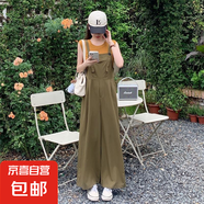 減齡氣質(zhì)設(shè)計(jì)感工裝背帶褲女2025夏季薄款大碼垂感寬松顯瘦連體褲 綠色設(shè)計(jì)感工裝背帶褲單件 3XL