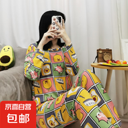 卡通春秋季睡衣女長袖長褲青年女生休閑宅家可外穿家居服套裝 厚款SMX方格小雞長套 M