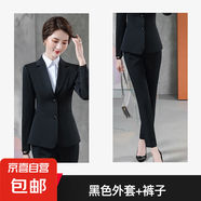 職業(yè)西裝外套女商務(wù)面試正裝白領(lǐng)銷售西服套裝經(jīng)理酒店前臺工作服 黑色外套+褲子 （20912） 4XL