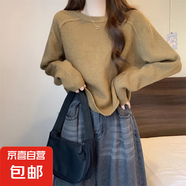 慵懶風(fēng)不規(guī)則短款毛衣女秋冬小個(gè)子設(shè)計(jì)感小眾寬松軟糯針織ZT39 卡其色 XL