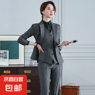 職業(yè)裝西裝套裝女春秋氣質(zhì)高端小西服時(shí)尚英倫風(fēng)面試正裝ol工作服 灰色外套+西褲 L (建議98-108斤左右)