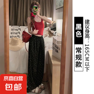 藍色波點冰絲涼感女夏季舒適休閑高腰垂感波點小個子闊腿褲KXW 966黑色【寬松舒適】 4XL 【160-175斤】