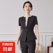 夏季新款短袖職業(yè)小西裝外套女美容院珠寶店酒店前臺兩件套裝時尚 黑色 單件西裝（JY6510） S