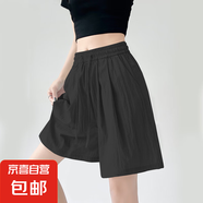 【新款速干】女裝高腰百搭冰絲山本短褲2025夏季休閑闊腿中褲女裝 K01-黑色 XL 建議120-135斤