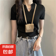 泫雅風(fēng)設(shè)計(jì)感小眾修身顯瘦針織打底小衫辣妹短袖t恤女ins別致上衣 黑色 均碼 建議85-120斤