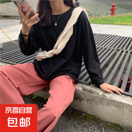 多色可選 秋季女裝新款上衣長袖T恤女圓領(lǐng)打底衫 黑色 2XL