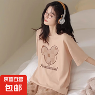 日系新款睡衣女云朵棉夏季可愛少女風(fēng)潮流短袖長褲寬松家居服套裝 D.M-99短長卡其小熊 L