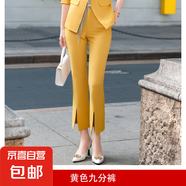 西裝外套女夏季薄款美容院工作服職業(yè)氣質(zhì)女神范高端正裝西服套裝 黃色（單件西褲） 5XL