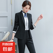 職業(yè)套裝女時尚氣質(zhì)上班西裝正裝高端售樓部工作服裝西服職業(yè)裝女 黑色外套+西褲 M (建議88-98斤左右)