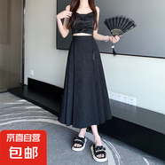 新中式國風(fēng)提花半身裙小個(gè)子可穿松緊腰氣質(zhì)顯瘦改良馬面百褶裙潮 黑色 M 【建議100-110斤】