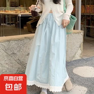 襯裙白色甜美花邊法式防拼接半身裙春季新款蕾絲拼接松緊長(zhǎng)裙 藍(lán)色(有內(nèi)襯) S 【建議80-100斤】