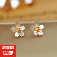 925銀針 白色貝母貝殼耳釘森系小清新花朵甜美耳環(huán)氣質(zhì)五瓣花耳飾 14K金【925銀針】