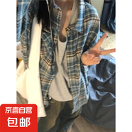 紅色格子襯衫疊穿顯瘦顯白基礎款襯衣慵懶感韓范上衣外套2025春夏 藍色格子 198 M