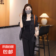 2025珠光紗防曬衣冰絲透氣外穿長袖開衫外套長袖夏新款女裝 黑色【防曬襯衫單件】 XL 【建議115-130斤】