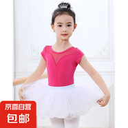 舞蹈服兒童練功服女童體操服裝芭蕾舞裙中國舞考級(jí)服女孩【YMT】 玫紅色體操服短袖+白色蓬蓬裙 100 cm