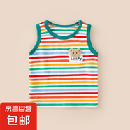寶寶背心嬰兒夏季薄款純棉兒童背心內穿男女童吊帶無袖夏裝 彩色小熊條紋 130