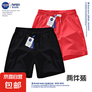 NASA BASE運(yùn)動(dòng)短褲男夏季冰感跑步短褲透氣速干短褲籃球短褲男褲 2376#黑色+2376#西瓜紅 XL