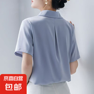 法式純色襯衫女2025夏新款短袖高級職業(yè)時尚寬松百搭洋氣緞面襯衣 8102藍色暗扣【高品質(zhì)緞面】 3XL 推薦【141-150斤】