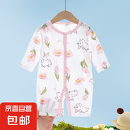 新生兒夏季長袖連體衣超柔透氣爬爬服男女寶寶無骨提花夏日空調(diào)服 郁金花語【粉】 59cm