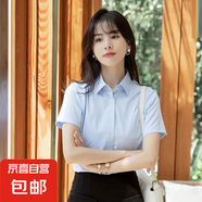 白色短袖襯衫女2025春夏新款職業(yè)裝正裝襯衣設(shè)計(jì)感內(nèi)搭上衣打底衫 B613藍(lán)色【暗扣】短袖 2XL 推薦【125-135斤】