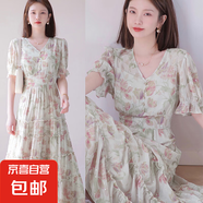 碎花連衣裙女2025夏季法式復(fù)古茶歇?dú)赓|(zhì)溫柔風(fēng)長裙子夏天Z0050 圖片色 XL 【120-130斤】