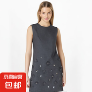 時(shí)尚優(yōu)雅輕奢名媛純手工鑲鉆立體燒花無袖連衣裙通勤西裝裙160003 格雷灰 XL （120-130斤）