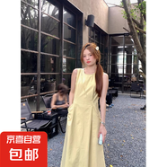 清純溫柔無袖黃色連衣裙女夏日韓版圓領(lǐng)收腰顯瘦a字背心長(zhǎng)裙 圖片色 XL