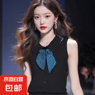 無袖上衣女洋氣減齡小衫時(shí)尚百搭顯瘦掛脖吊帶背心女 黑色 均碼