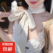 韓系波點小眾絲巾系脖綁發(fā)飄帶女高級感領(lǐng)巾春夏薄款護(hù)頸長條圍巾 米白色小波點