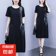 大碼女裝胖mm夏裝2025新款寬松顯瘦條紋連衣裙加肥透視連衣裙女裝 黑色 E164 XL