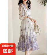 碎花連衣裙女2025夏季新款法式復古茶歇氣質修身顯瘦長裙子Z0018 圖片色 S 【100斤以下】
